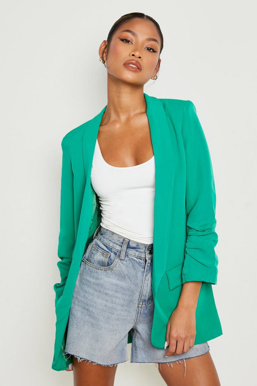 Bright green Ruched Sleeve Tailored Blazer image number 1