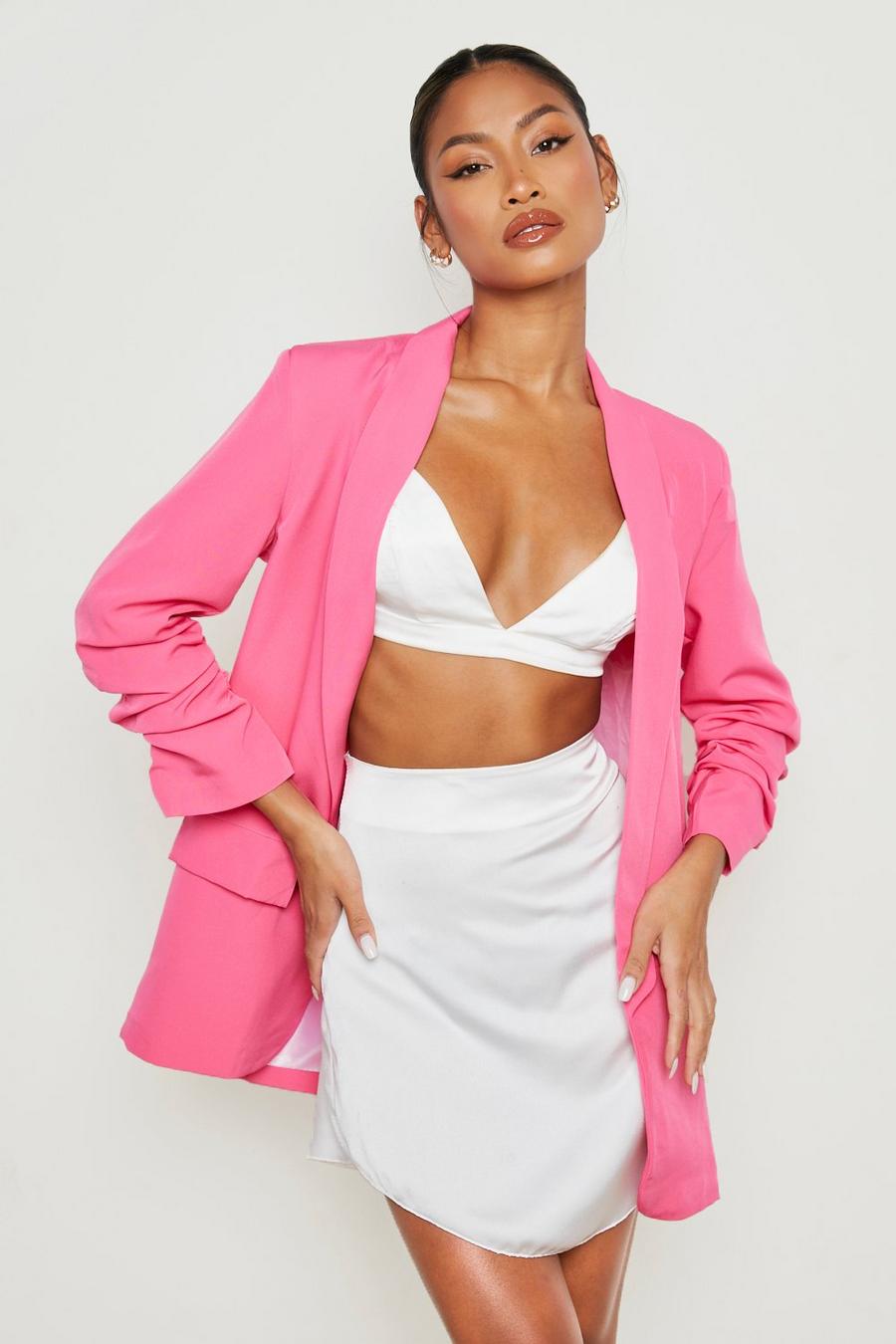 Pink Ruched Sleeve Tailored Blazer image number 1