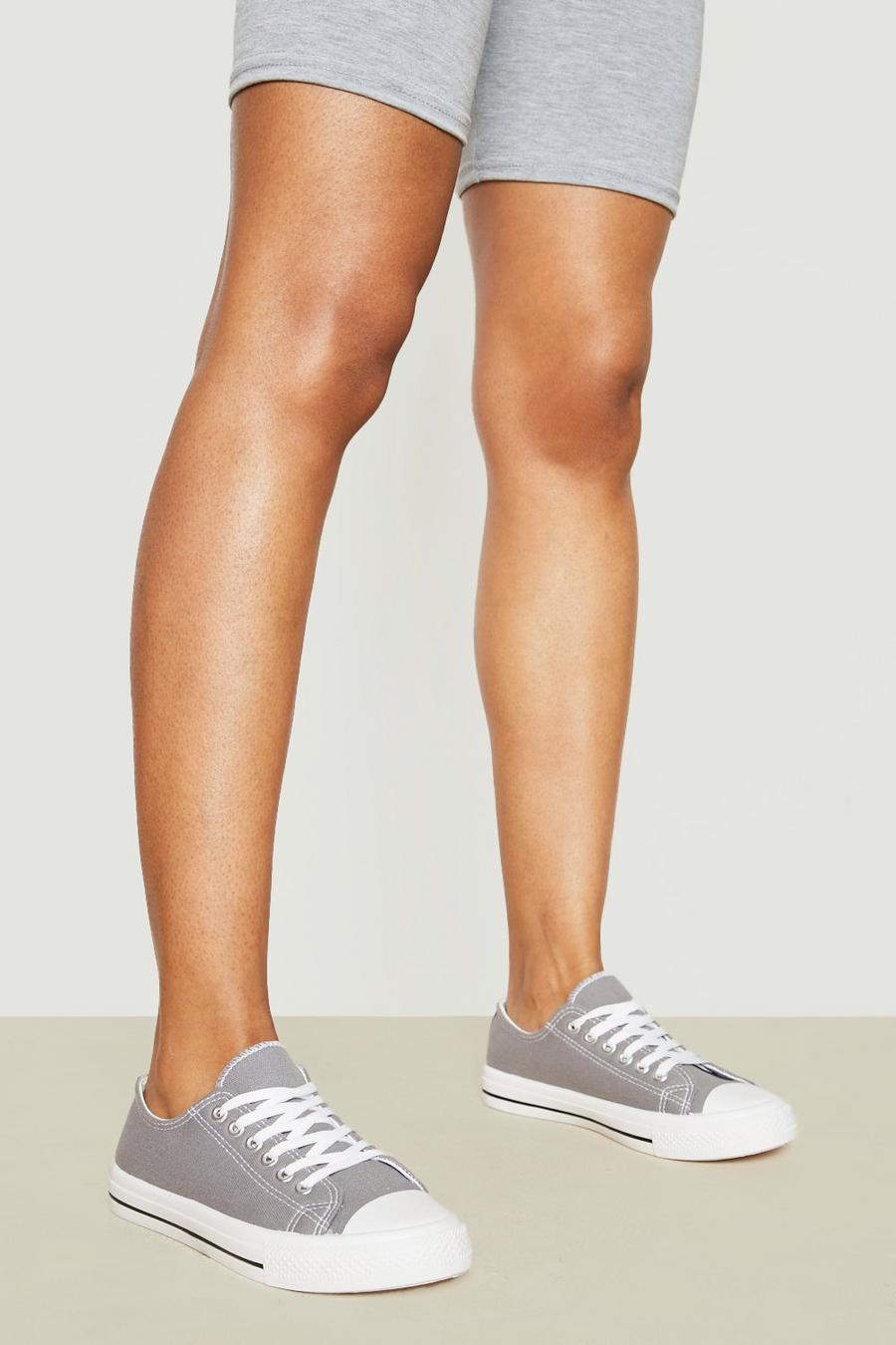 Zapatillas deportivas bajas de lona con holgura ancha, Grey gris image number 1