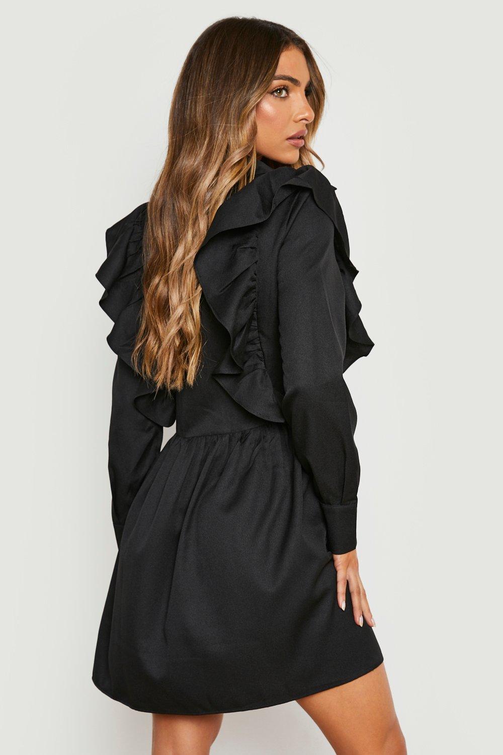 Long sleeve ruffle detail shirtdress cheap