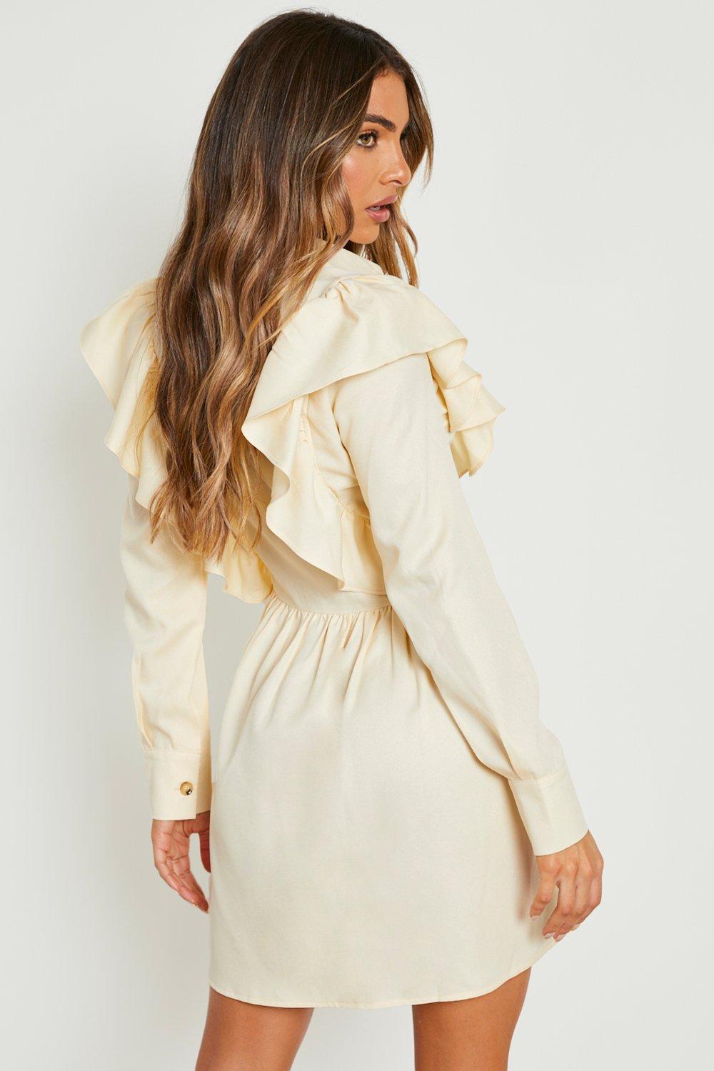 Ruffle Detail Shirt Dress boohoo IE
