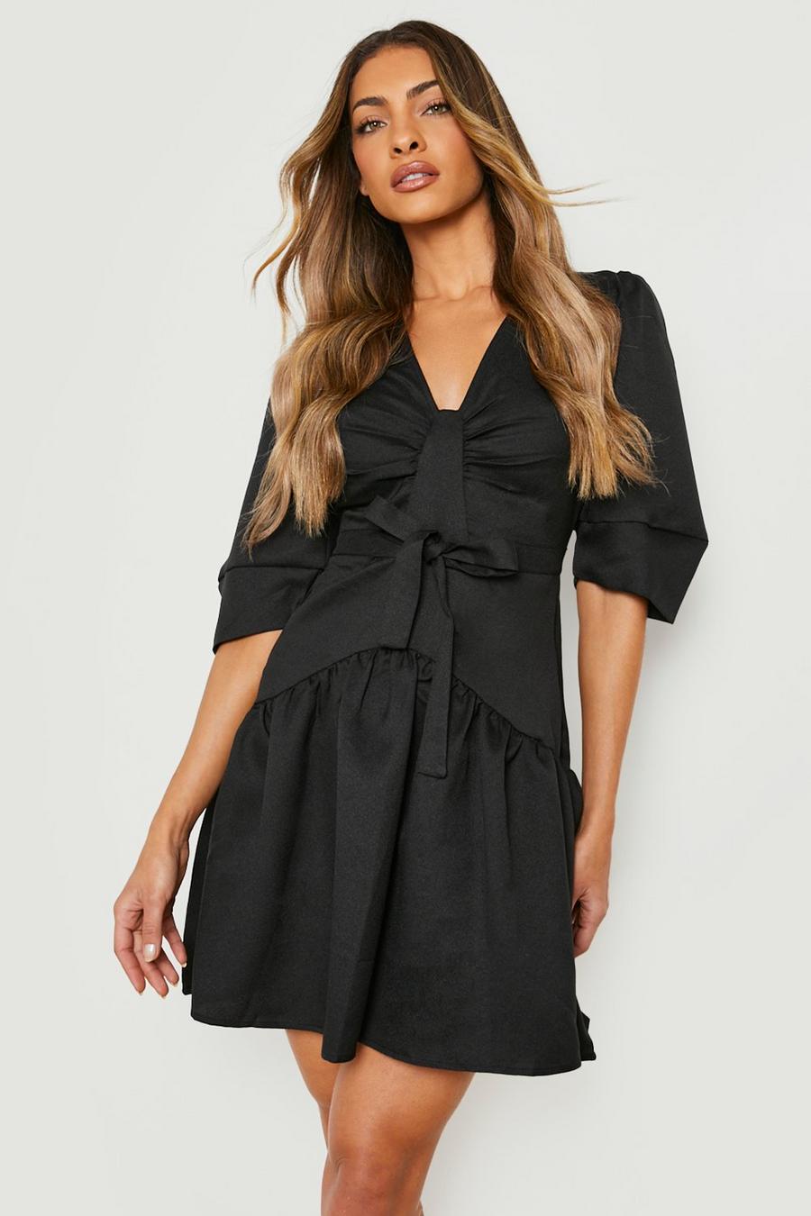 Black Tiered Oversized Sleeve Smock Dress image number 1