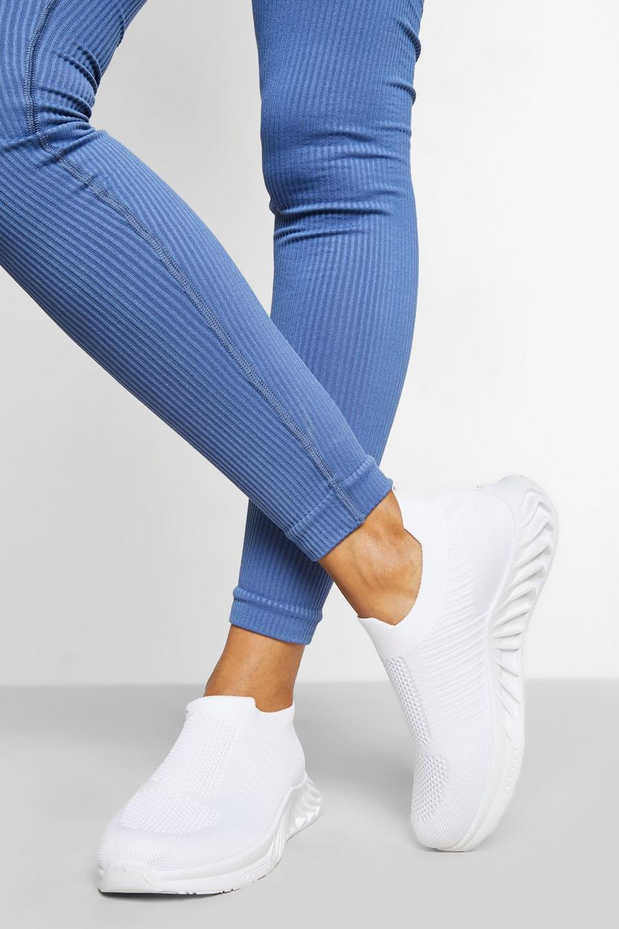 White blanc Wide Fit Knitted Sock Trainer