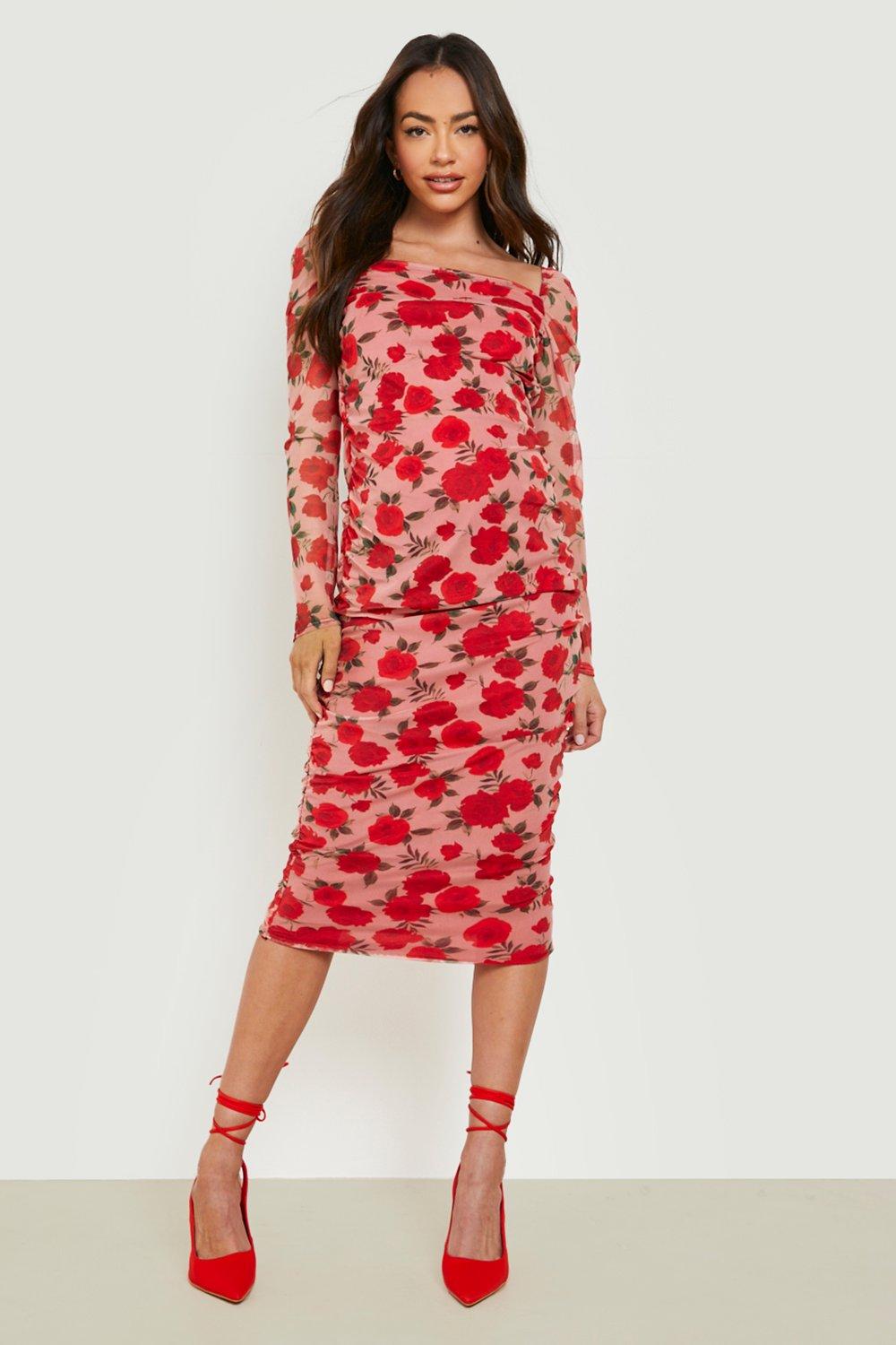 Maternity Square Neck Floral Mesh Midi Dress | boohoo