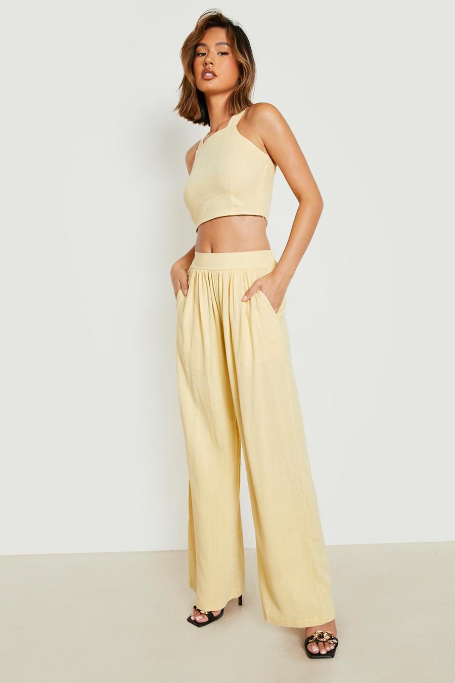 Lemon Linen Look Relaxed Fit Wide Leg Trousers  image number 1