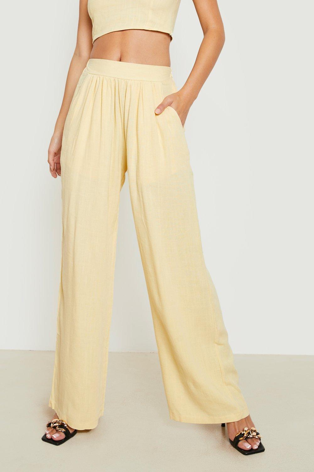 Linen Look Relaxed Fit Wide Leg Pants