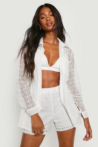 boohoo ivory Lace Relaxed Fit Shirt