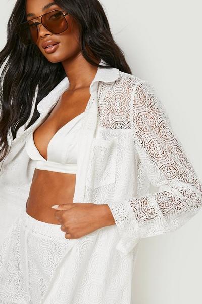 boohoo ivory Lace Relaxed Fit Shirt