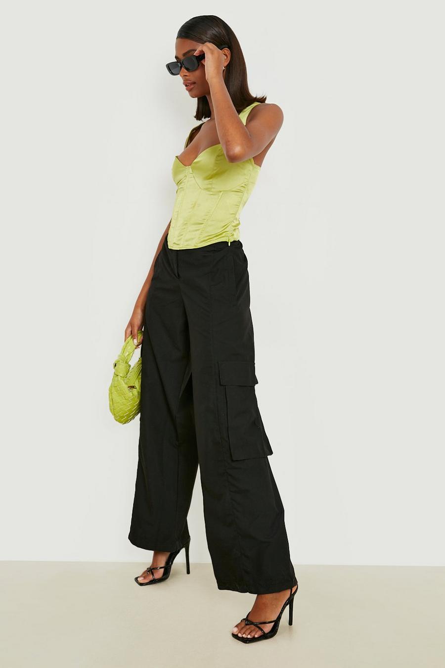 Black Wide Leg Cargo Trousers image number 1