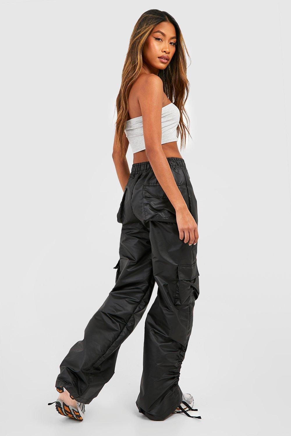 Women's Ruched Hem Pocket Wide Leg Cargos