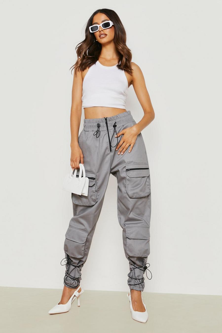 Pantalon cargo à cordons de serrage et poches, Grey image number 1
