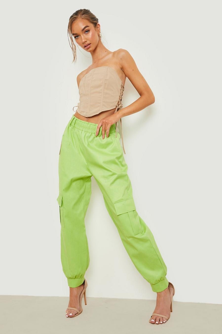 Pantalon cargo style ballon à poches, Lime image number 1