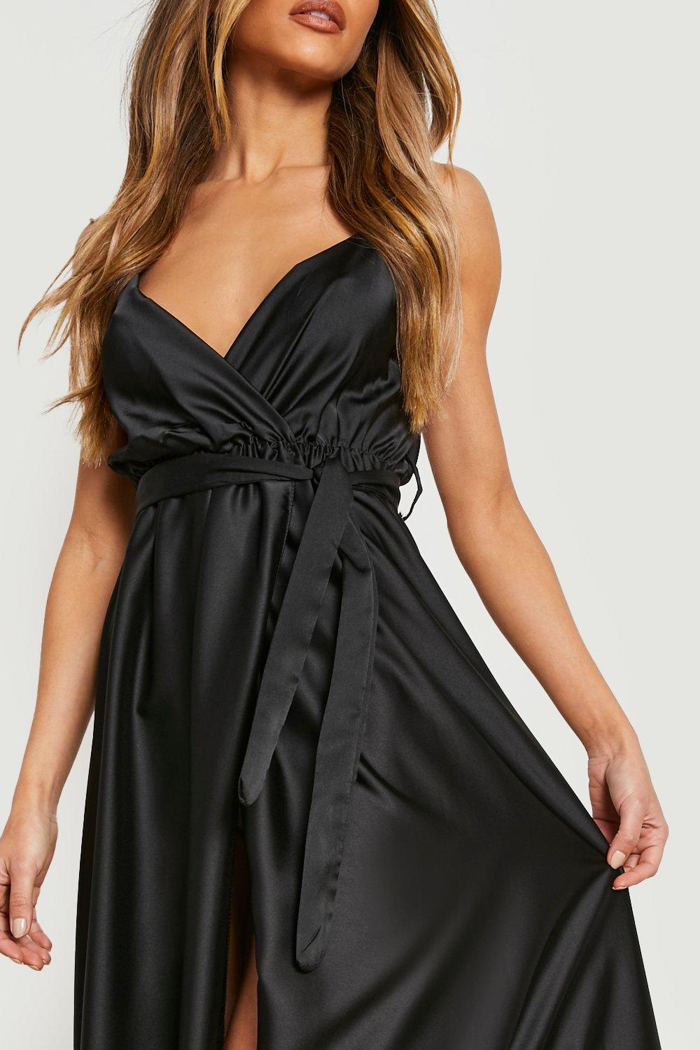 Robe longue croisee satinee a ceinture boohoo FR