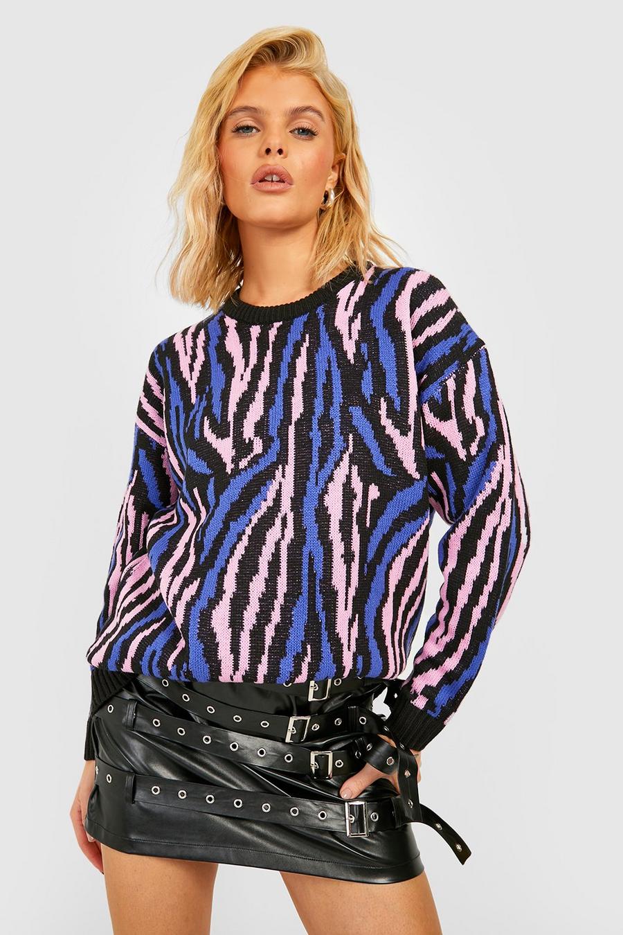 Black Bright Zebra Print Sweater
