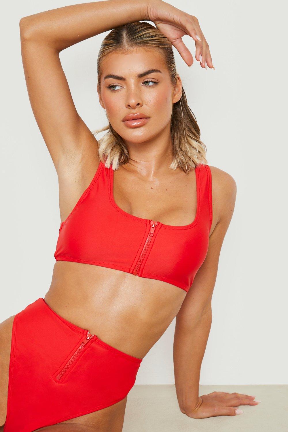 Zip-Front Bikini Swim Top