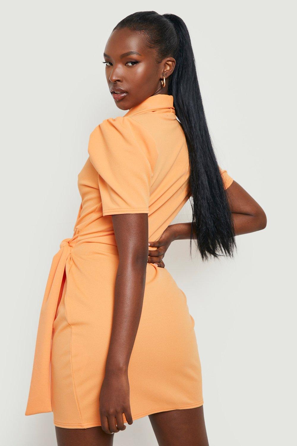 Women s Puff Sleeve Belted Shirt Dress Boohoo UK