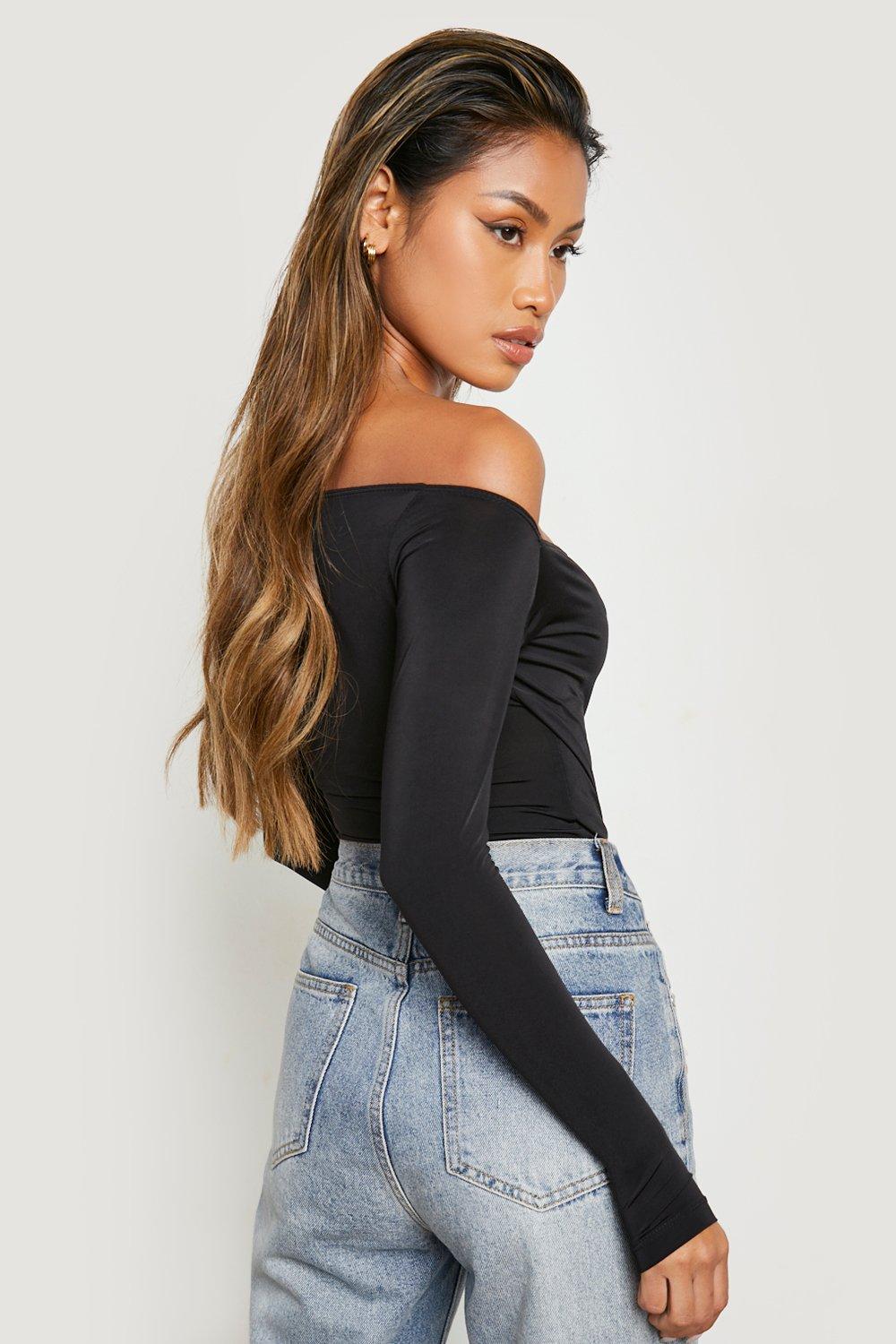 Slinky Wrap Detail Off The Shoulder Bodysuit