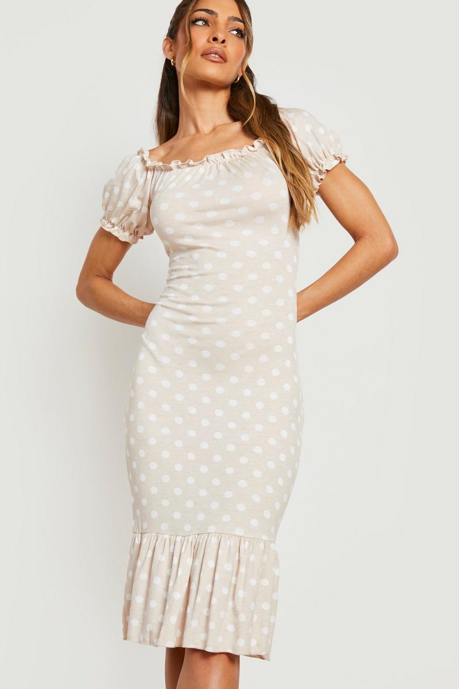 Blush Polka Dot Puff Sleeve Midi Dress image number 1