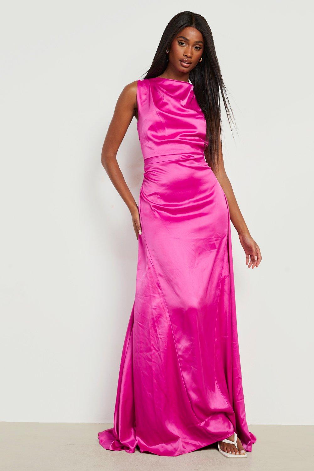 Satin draped sale maxi dress