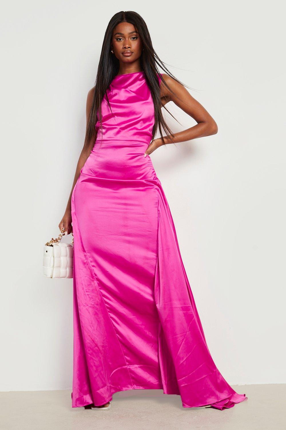 Pink satin outlet high neck dress