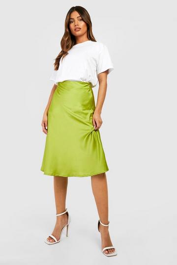 Green Satin Bias Midi Slip Skirt