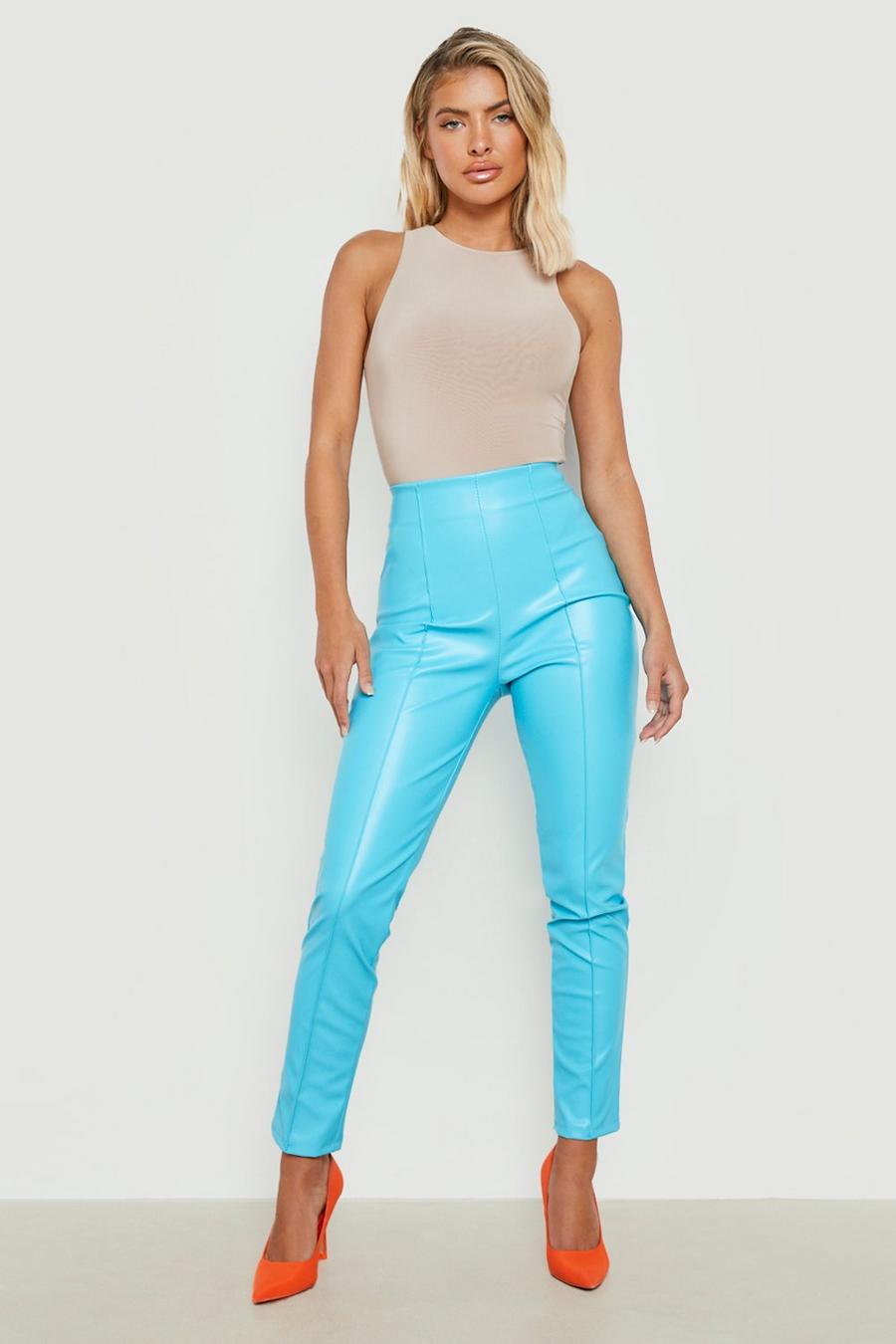 Azure azzurro Seam Front Pu Skinny Trouser