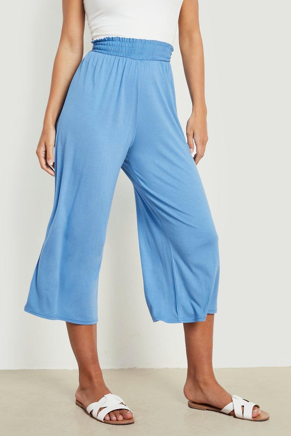 Shirred Waist Jersey Knit Culotte Pants | boohoo USA Shirred Waist Jersey Knit Culotte Pants | boohoo USA