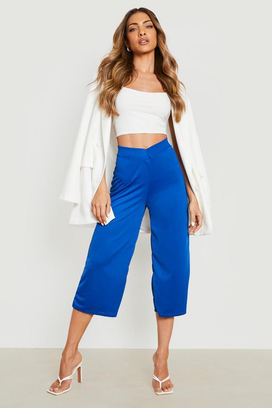 Bright blue V Waistband High Waist Crepe Culotte Trouser image number 1