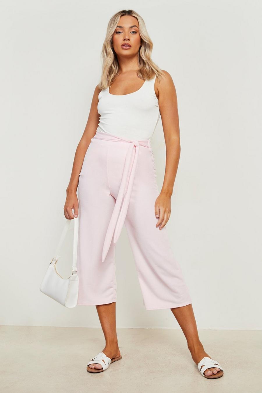 Pink rosa Belted Crepe Culotte Trouser