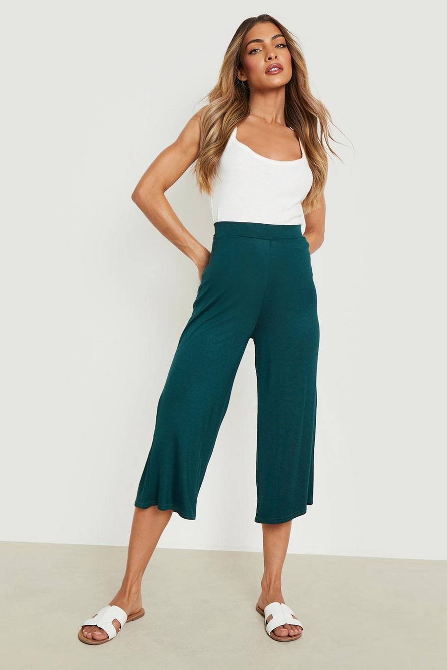 Green Basic Jersey Knit Wide Leg Culotte Pants image number 1