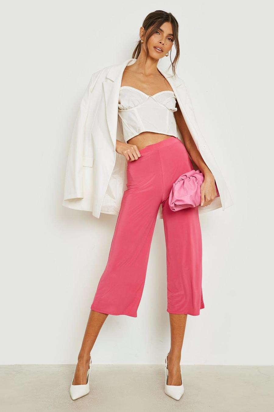Bright pink High Waist Slinky Culotte Pants image number 1