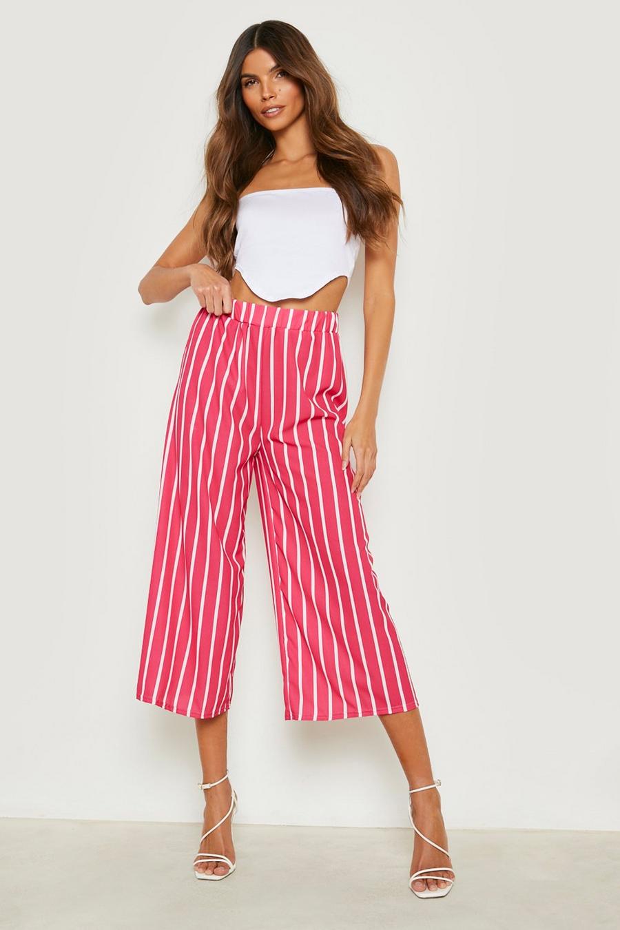 Rose pink High Waisted Pinstripe Culotte Trousers image number 1