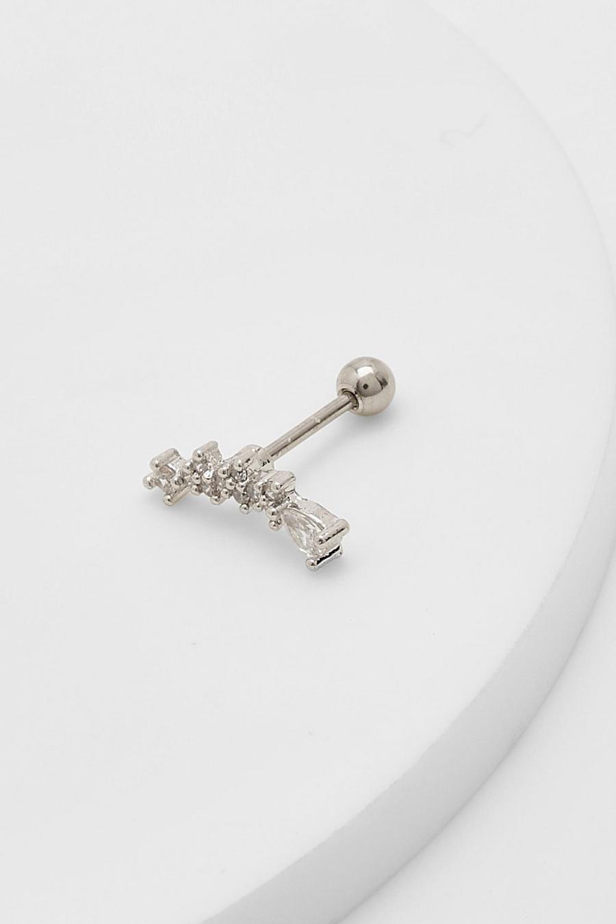 Silver Crystal Ear Climber Stud  image number 1