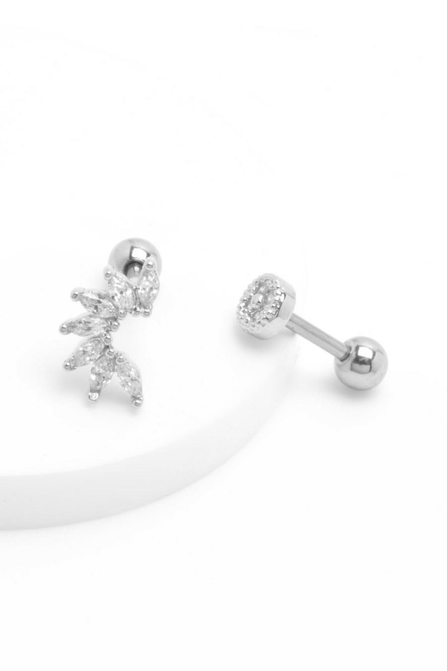 Silver Crystal Ear Climber And Tragus Set  image number 1