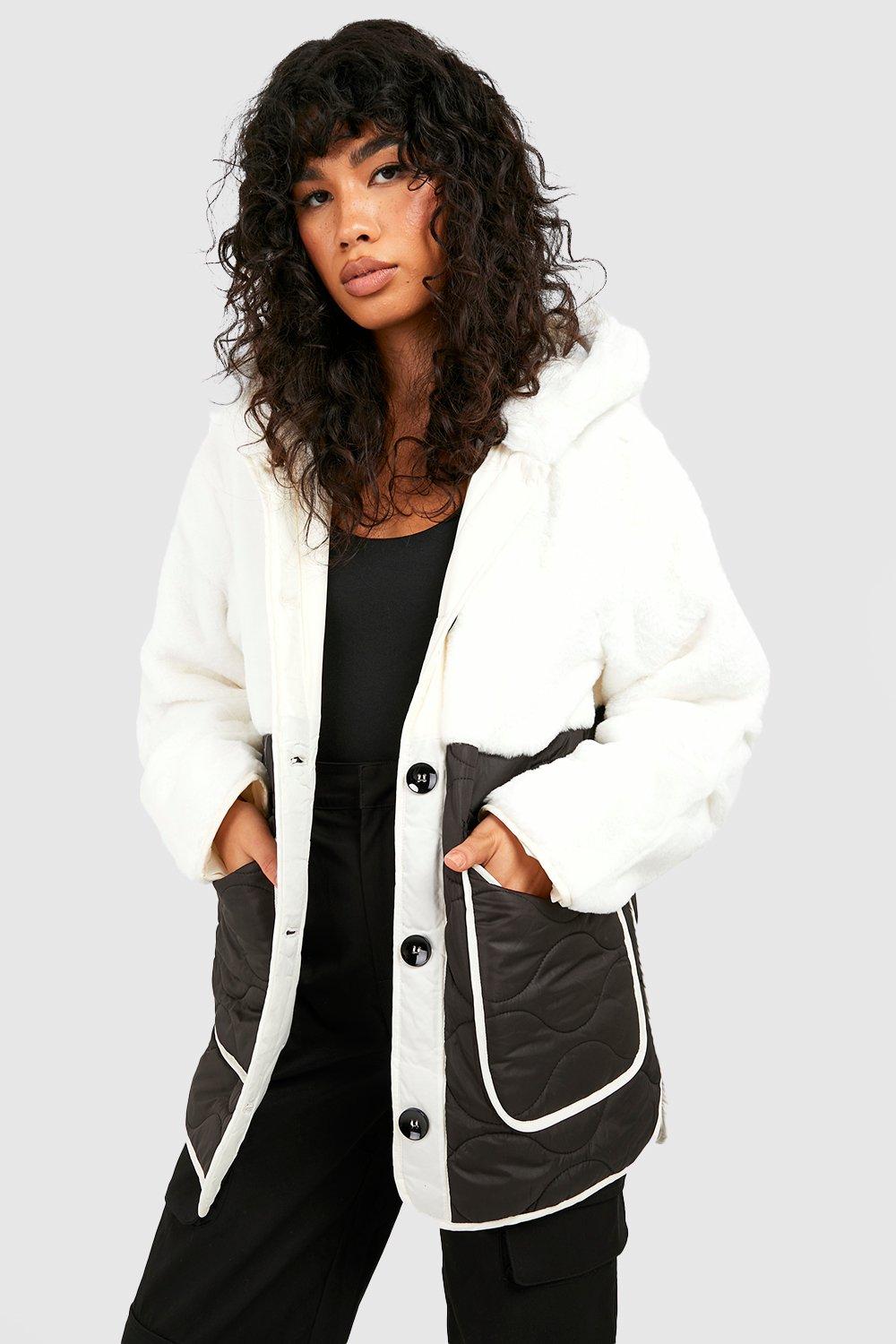 Boohoo quilted 2025 faux fur jacket