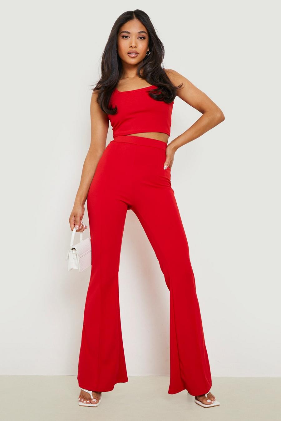 Apple red Petite Crop Top And Seam Detail Flared Co-ord image number 1