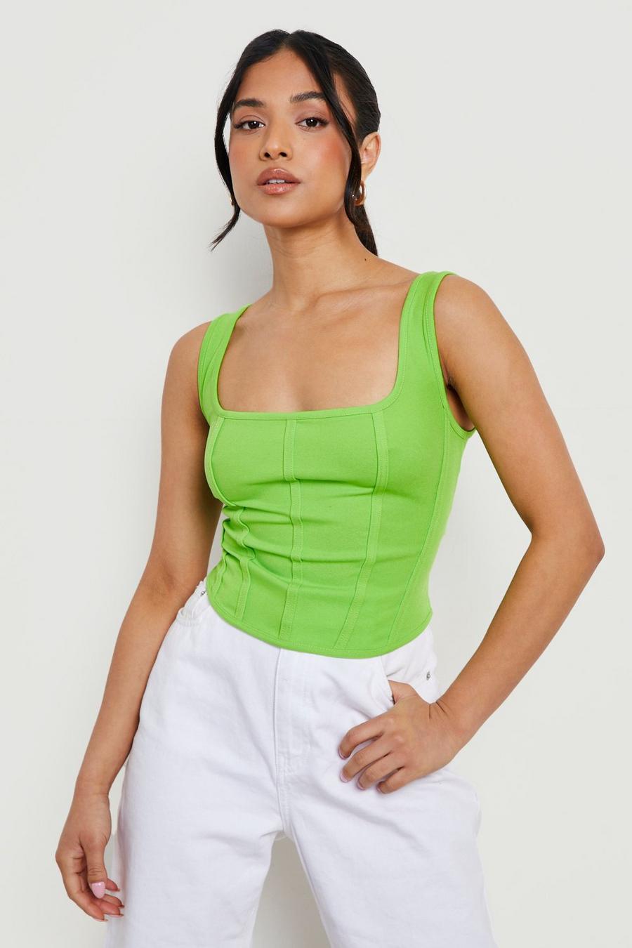 Lime Petite Scoop Neck Corset Top image number 1