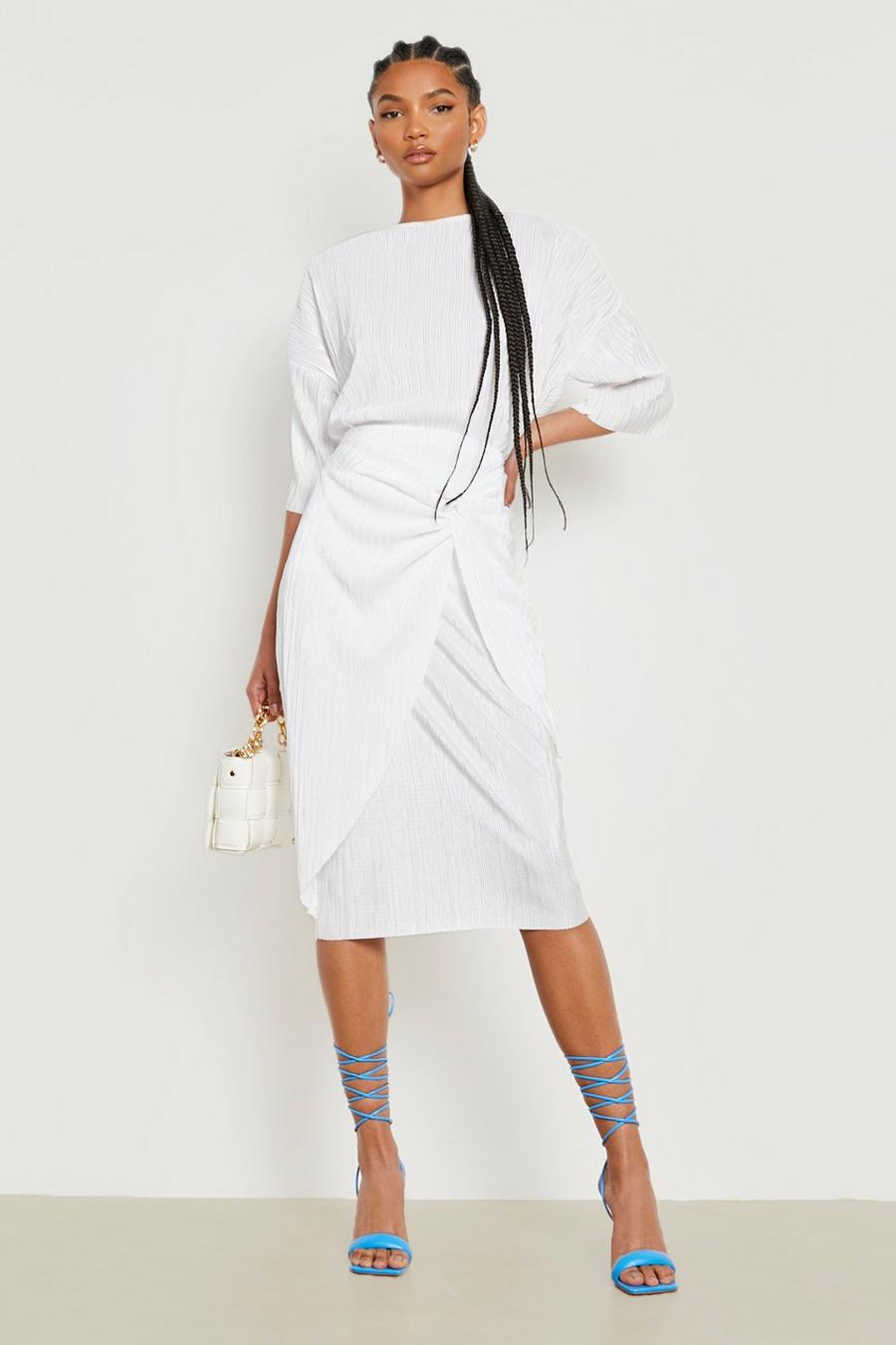 White Tall Plisse Midi Skirt image number 1