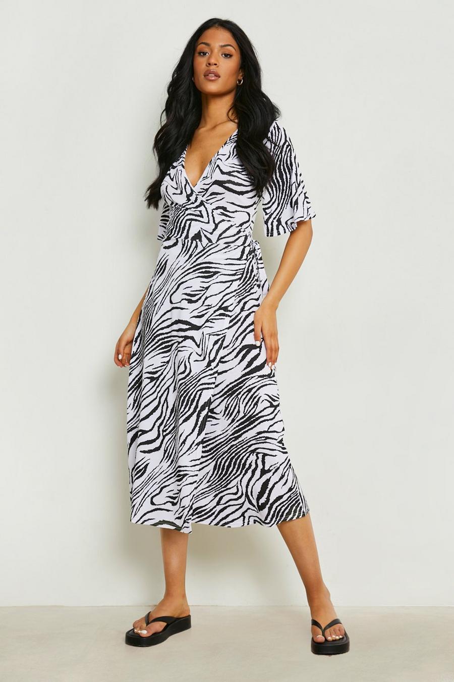 Black Tall Zebra Print Wrap Dress image number 1