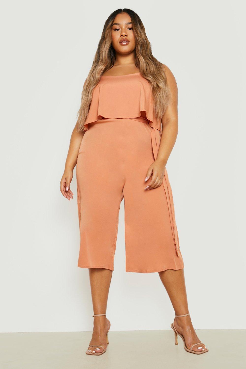 Plus Ruffle Belted Culotte Jumpsuit