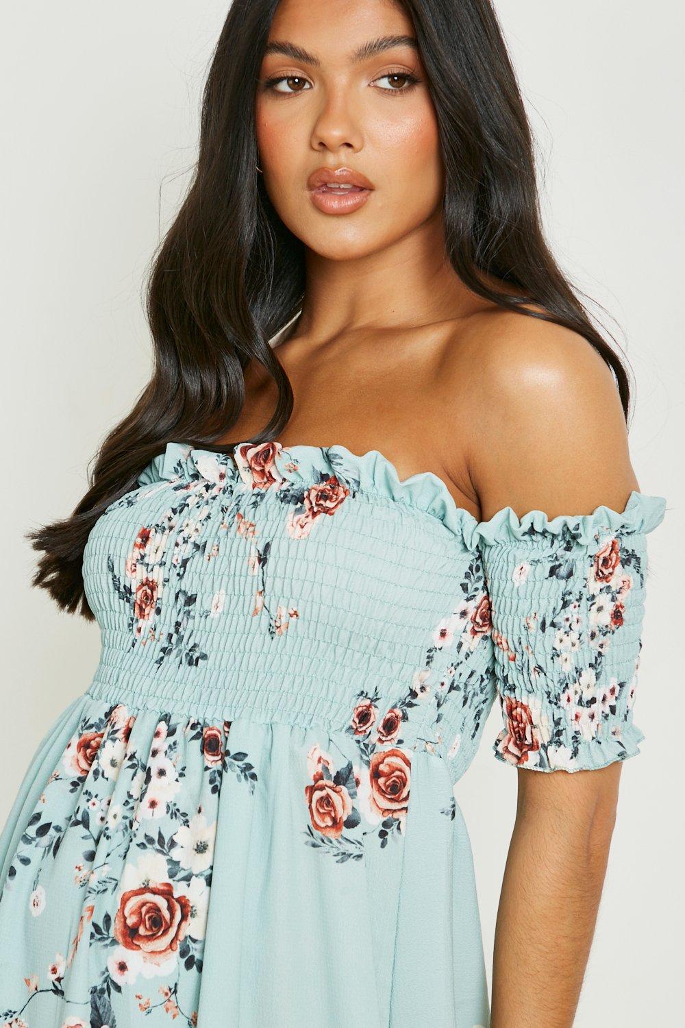 Boohoo maternity off the best sale shoulder dress