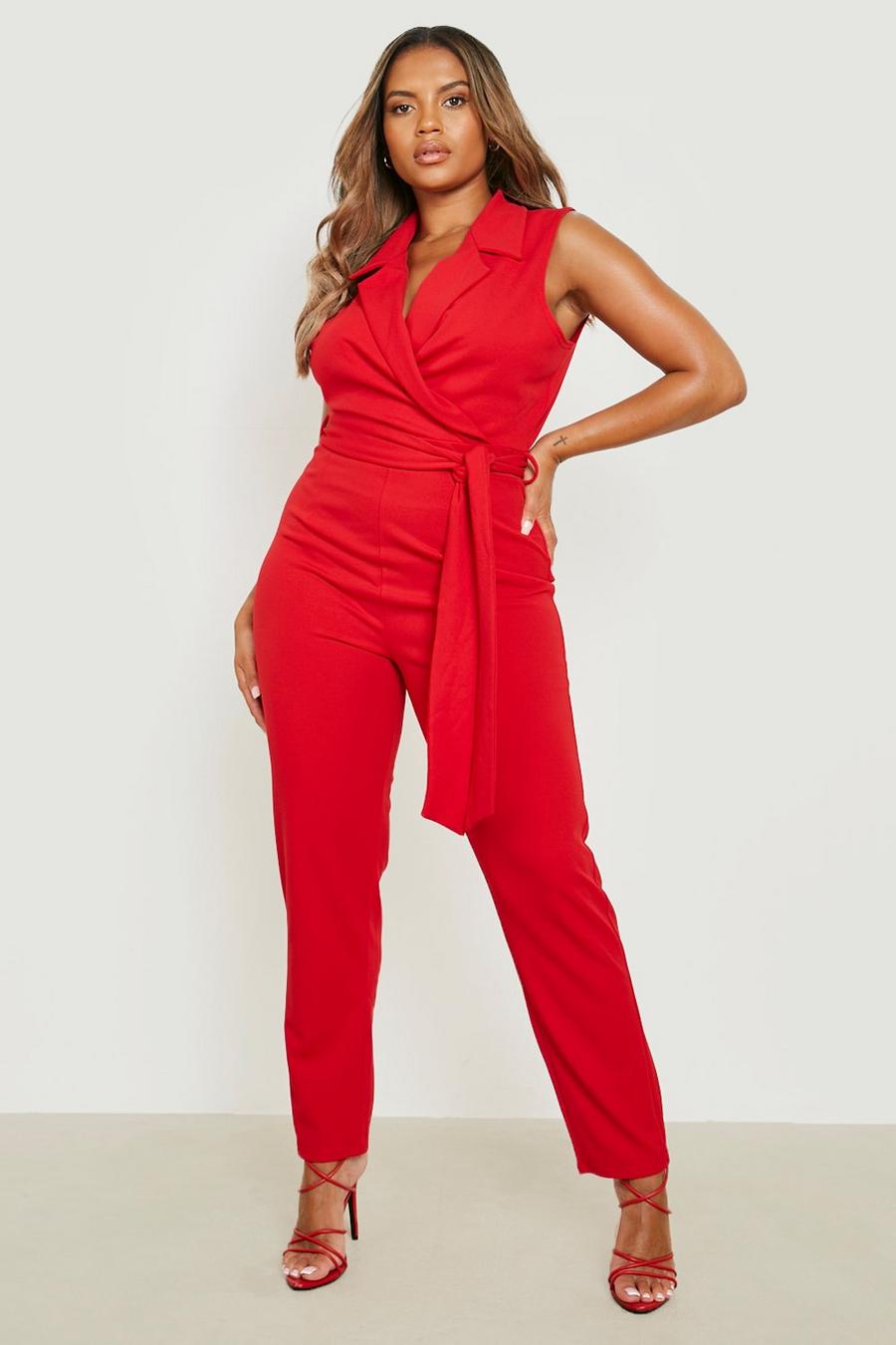 Red Plus Tailored Belted Jumpsuit image number 1