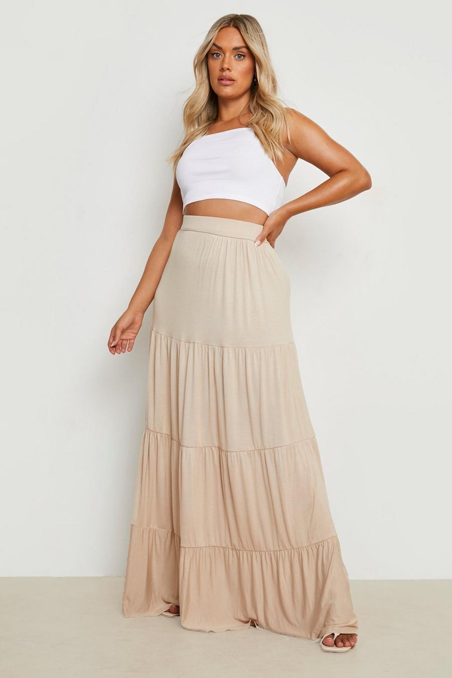 Stone Plus Tiered Jersey Knit Maxi Skirt image number 1