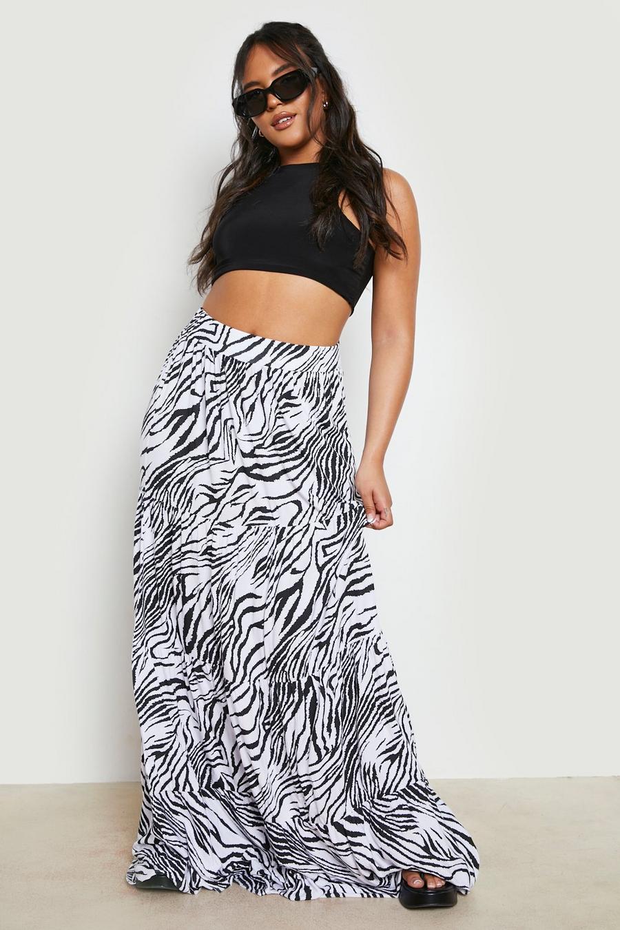Black Plus Zebra Print Tiered Jersey Maxi Skirt image number 1