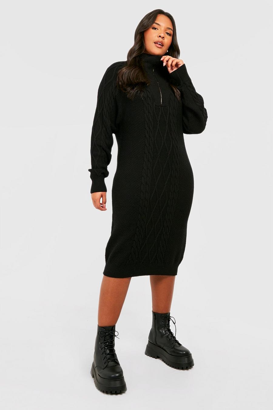 Plus Cable Knit Zip Collared Jumper Dress