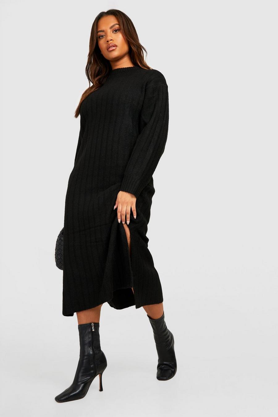 Black Plus Chunky Rib Soft Knitted Midaxi Dress image number 1
