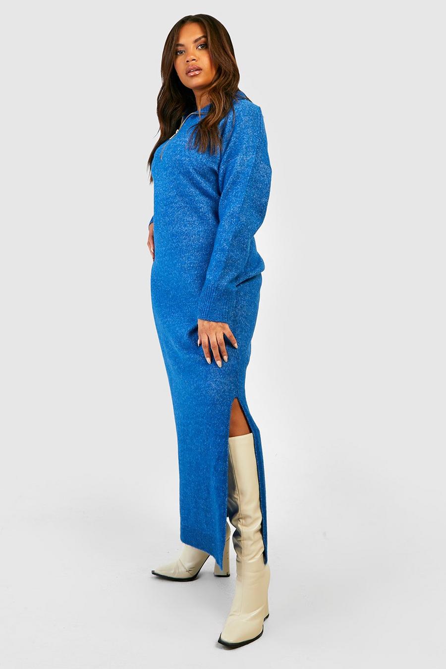 Cobalt Plus Zip Polo Collar Knitted Maxi Dress image number 1