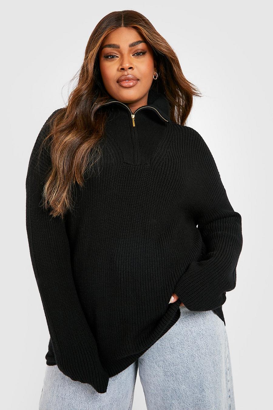 Black Plus Zip Collar Sweater image number 1