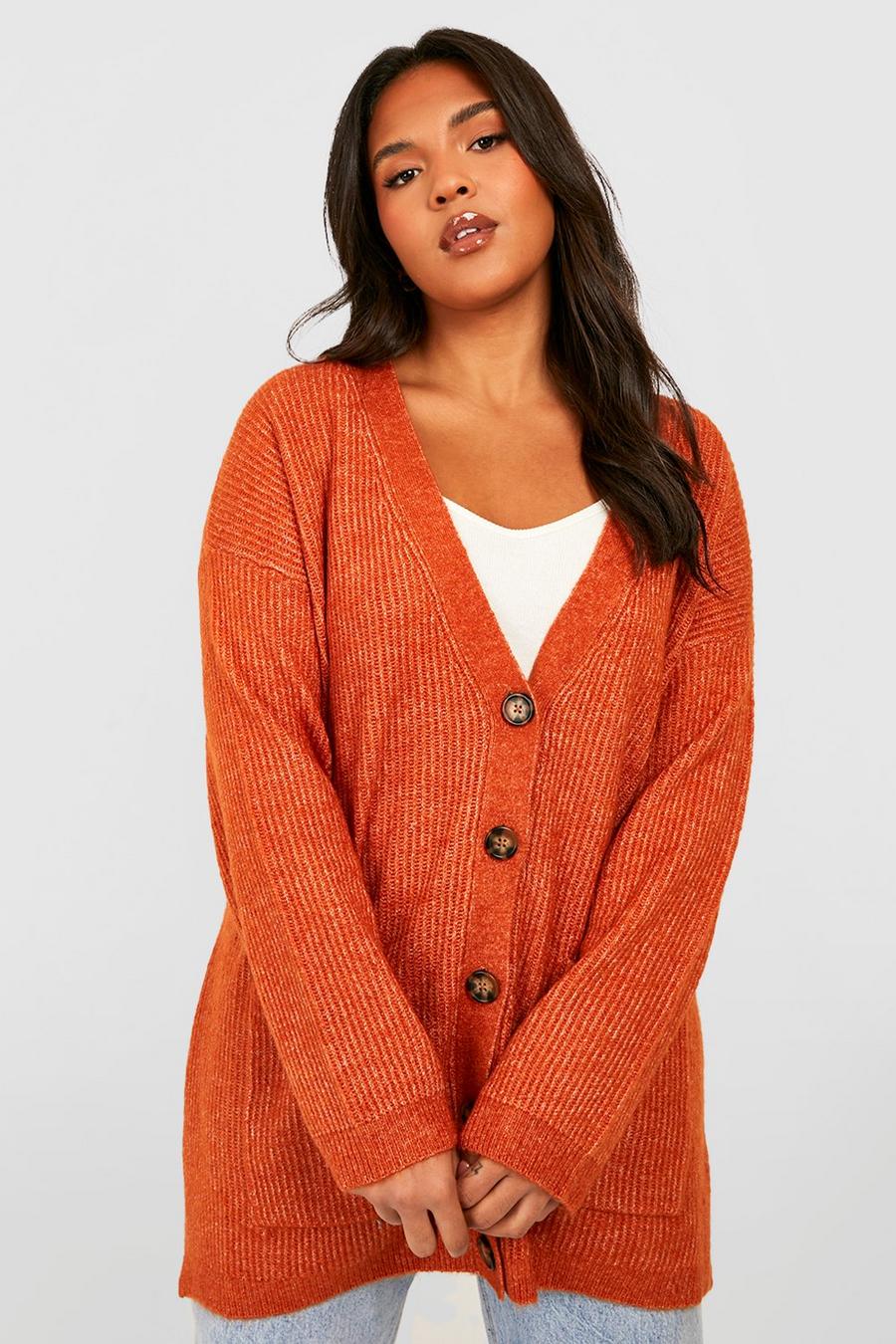 Rust Plus Soft Knit Slouchy Cardigan  image number 1