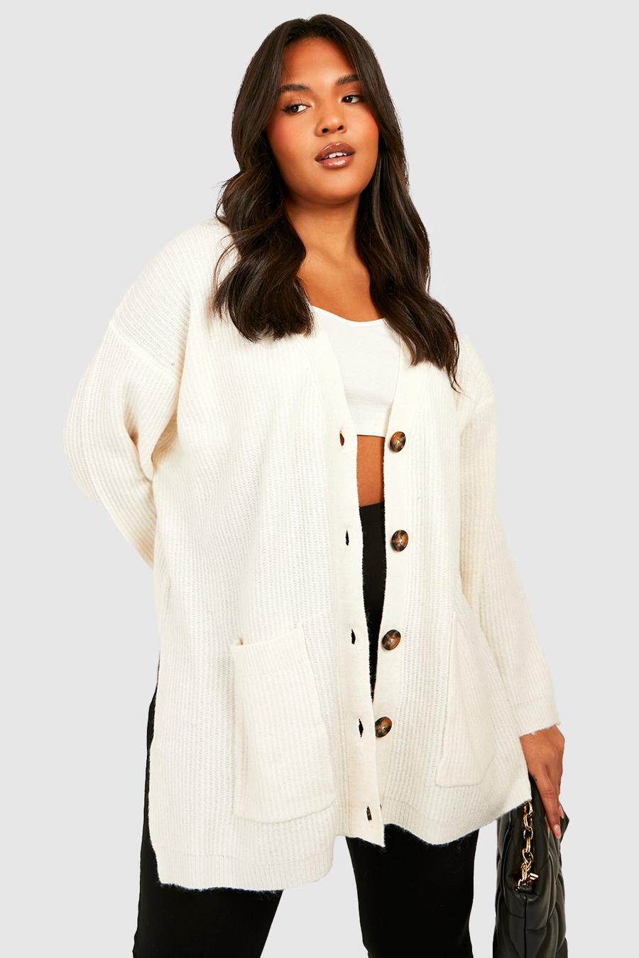Grande taille - Cardigan ample en maille douce, Stone image number 1